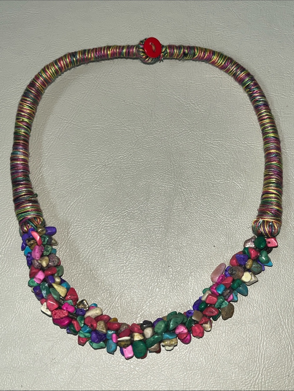 Multicolor Chip Stone Necklace with Wrapped Cord